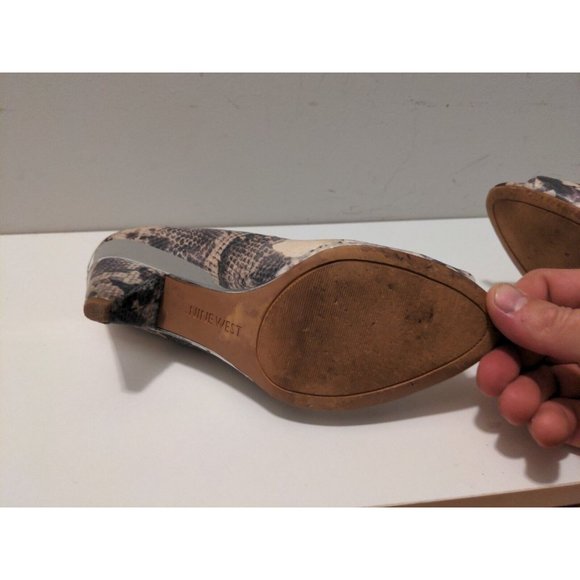 Nine West Shoes 8 Snakeskin Embossed Peep-Toe Cone Heel Metallic Minimal Wear - Picture 6 of 6